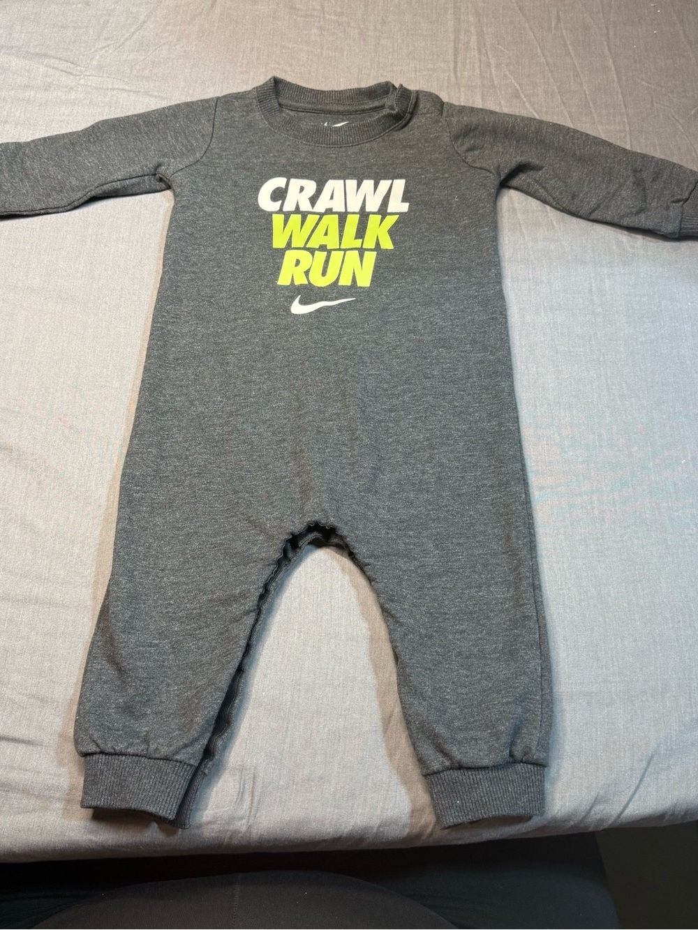 Nike Charcoal Grey 'Crawl Walk Run' One-Piece Bodysuit